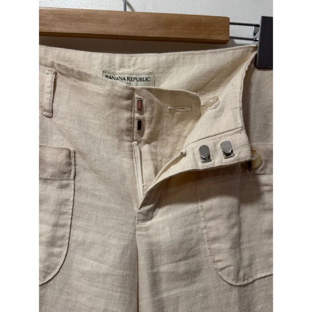 Banana Republic Womens Beige 100% Linen Wide Leg Patch Pocket Trousers Size 6